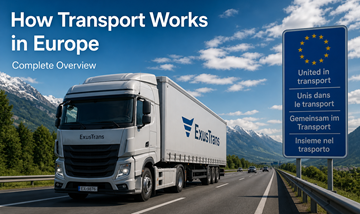Vrachtwagentransport over Europese snelwegen logistiek goederenvervoer tussen EU-landen moderne supply chain
