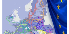 Trans-Europees Transportnetwerk (TEN-T) op de kaart en de vlag van Europa